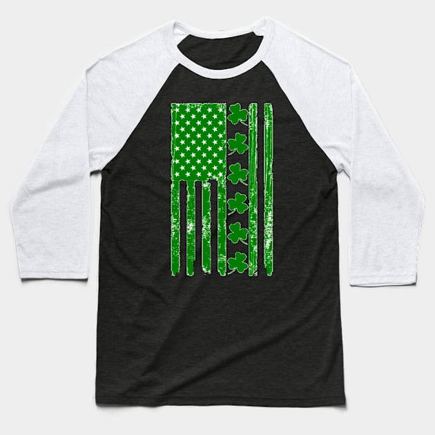 St Patricks Day Shamrock Irish American Flag Grunge Baseball T-Shirt by MADesigns